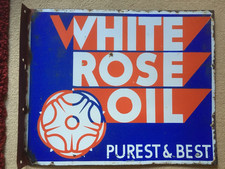 WHITE ROSE OIL FLANGED ENAMEL SIGN