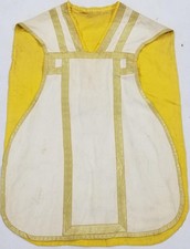 Vintage White Liturgical Vestment Chasuble with Gold Galloon Trim 94x65cm