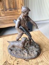 Bronzed Sculpure Man with Gun and Dog by W. Elphick Heredities