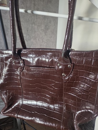 Cocoa brown snakeskin hand bag - hand,