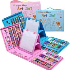 208 Pcs Kids Art Drawing Color paint set Trifold Easel, Oil Pastels, Crayons Set