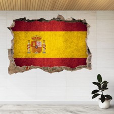 Flag Of Spain Spanish Rough 3d Smashed View Wall Sticker Poster Decal A969