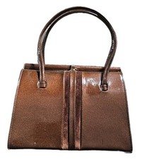 Goldcross 1950s Dark Toffee Patent Leather Vintage Handbag With Elbief Frame