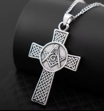 Mens Masonic Cross Pendant Necklace Freemason Compass Symbol Jewelry Chain