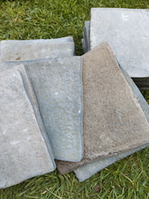 18 blue-grey unused floor tiles - approx 15 cm square - shades intended to vary