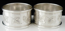 Pair Sterling Silver Napkin Rings Leaf Decoration Henry Griffith & Sons Ltd 1976