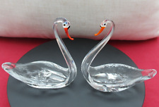 2 HANDMADE GLASS SWAN TRINKET/RING DISHES / ORNAMENTS