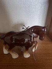 Ceramic Shire Horse Ornament Figurine 8" x6" high glazed brown white VGC vintage