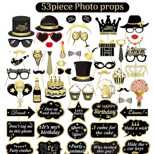 53pcs black gold happy - 53pcs,
