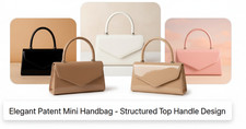Women’s Patent Mini Handbag – Structured Top Handle Purse in 7 Colors