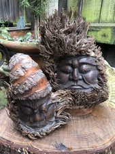 Antique Chinese hand carved bamboo root wood sculptures man face figures statues