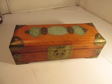 vintage wooden box with stone and brass decoration