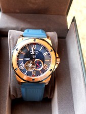Bulova 98A227 MENS WATCH Marine Star Automatic Rose Gold Blue Red EX