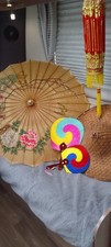 Vintage Oriental Chinese Collectables Coolie Hat, Lantern, Parasol, Fans,