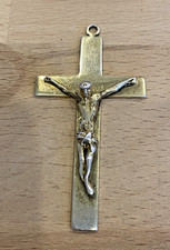 Solid Silver  Medium Sized Crucifix Cross Pendant 48 mm x 26 mm Gold Tone