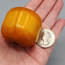 Large Amber Butterscotch Faturan Bakelite Barrel Bead Necklace 41x43mm 65.6g