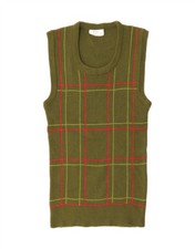 VINTAGE Womens Vest Tank Top UK 10 Small Green Check Acrylic EF07