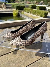Geox Bibbiana Leopard Print Suede Kitten Heel Pointed Court Shoes UK Size 3