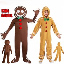Kids/Adults Gingerbread Man Costume World Book Day Shrek Christmas Fancy Dress//