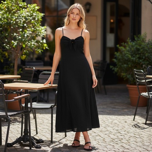 Zara black linen blend midi - black,