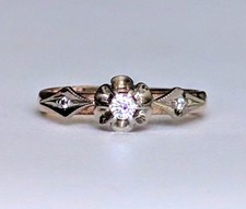Vintage Russian Style Solid 14K Rose Pink White Gold Diamond Buttercup Ring