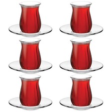 LINKA 6 Clear Glass Tea Set w/ Saucers Coffee Mugs Cups Drinkware Kitchen Dining