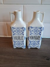 French Antique Oil and Vinegar Bottle Set Blue White