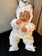 BABY ROMPER BONETT BOOTEES HANDMADE CROCHET FITS NEWBORN AND REBORN ROMANY GIFT