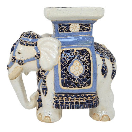 Blue white ceramic elephant - blue,