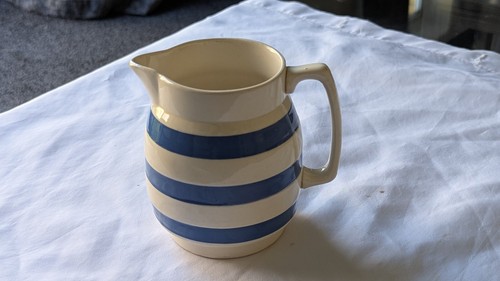 Blue and white striped ceramic - white,