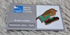 RSPB Bird Pin Badge -Seasonal Robin Holly