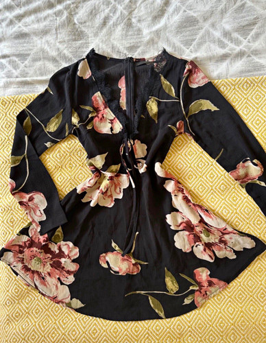 Women black floral long - black,