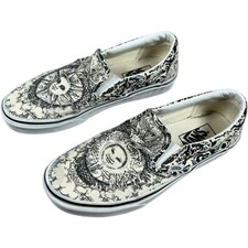 Vans Ouroboros Classic Slip-On Size 6 Black White Sun Moon Celestial Art Shoes