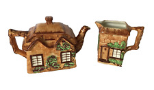 CROWN CLARENCE OLD ENGLISH COTTAGE WARE TEAPOT & MILK JUG