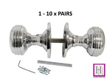 DOOR KNOBS REEDED SPRUNG MORTICE Polished Chrome Round Internal Handle 1-10 sets