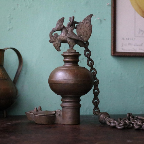 Antique indian bronze diya oil - bronze,