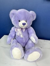Chad Valley Teddy Bear Super Soft Toy Purple Excellent Condition floral bow 13”