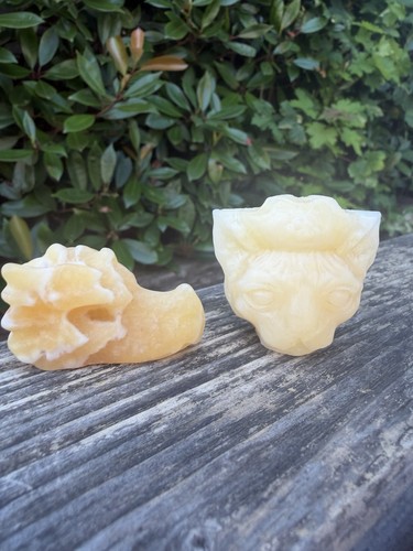 Yellow calcite cat and - yellow, dragon