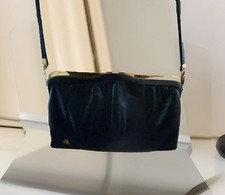 Jane Shilton  Handbag Vintage Navy Blue Leather  & Gold Trim