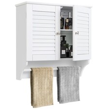COSTWAY Bathroom Medicine Cabinet Wall Mounted Louvered Doors Cabinet-White