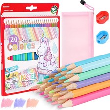 Colouring Pencils, 24 Colours Pastel and Watercolour, Macaron Crayons for Schoo
