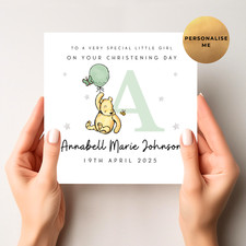 Personalised Winnie The Pooh Christening Card - Baptism Card - Dedication Card