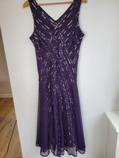 ? Jacques Vert Purple Sequin Beaded Dress UK 16 Long Evening Formal Occasion