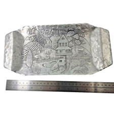 THE FORGE ALUMINIUM TRAY COUNTRY SCENE 3D WILLIAMSBURG, VA USA HAND HAMMERED VTG