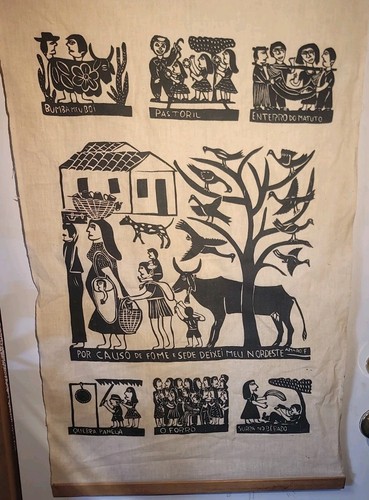 Signed brazilian woodcut print - brazilian,