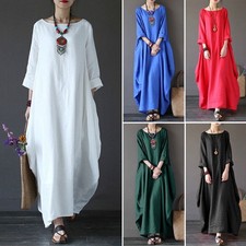 UK Women Oversize Batwing Sleeve Casual Loose Solid Long Shirt Dress Kaftan Plus