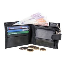 Mens Biker Genuine Leather Wallet With Coin Pocket And Safety Metal Chain