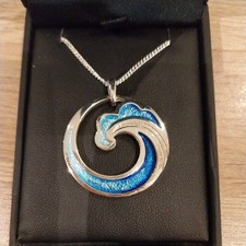 Ortak Coastal Sterling Silver Wave Blue Enamel Pendant EP238 Oasis
