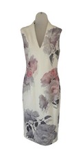 TED BAKER Bouquet Rose Floral Print Midi Pencil Bodycon Dress White TB 2 UK 10