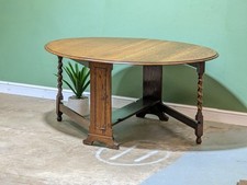 Antique Golden Oak Barley Twist Drop Leaf Dining Table Farmhouse Cottage 